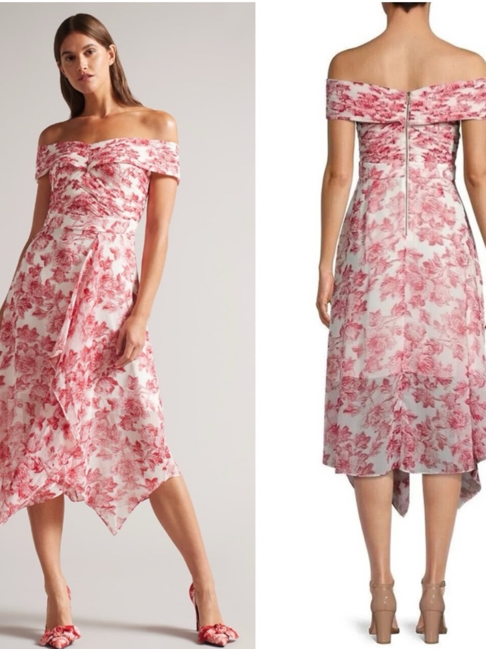 Ted Baker Dress Eloisi Midi in Red White Floral